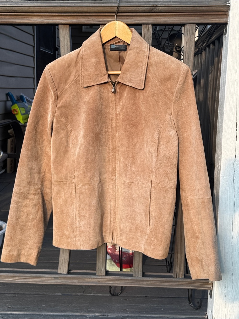 Vintage Relativity Minimalist Tan Suede Zip-Up Jacket Size Large